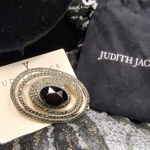 Judith Jack Marcasite Black Onyx Sterling Silver Brooch Pin!